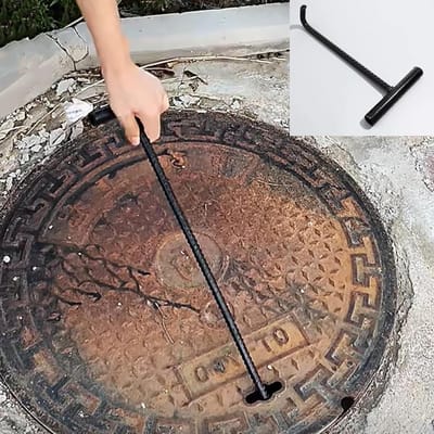 Putdeksel Hefhaak - Rioolhaak Puthaak - Zware Deksel Optillen - Ergonomische T-Handgreep - 44 cm - Zwart