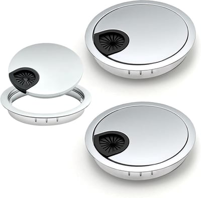 Kabeldoorvoer ronde 80 mm voor bureau en werkbank, zilver zinklegering, 2 stuks, ideaal voor kabelbeheer en organisatie