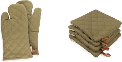 CH&F BBQ Oregano set van 6 stuks | 2 ovenwanten en 4 pannenlappen groen | 100% extra zwaar canvas katoen