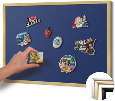 Wallfluent - Marine Magneetbord in Stijlvolle Kleuren - 70 cm x 50 cm - Magneetbord met Gouden Frame - Marineblauwe kleur - Magneetbord voor Herinneringen - Magneetbord voor Foto's en Notities - Magnetisch Bord voor Magneten