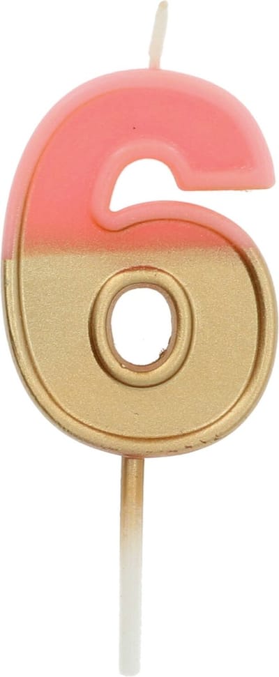 Folat - Kaars Retro Cijfer 6 Roze - 5 cm
