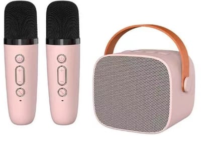 Karaokemachine voor kinderen - Mini-karaokemachine - Met 2 microfoons - Bluetooth-luidspreker - microfoon kinderen-LED-lampjes en stemvervormer - Geschikt voor meisjes van 3 tot 12 jaar (roze)