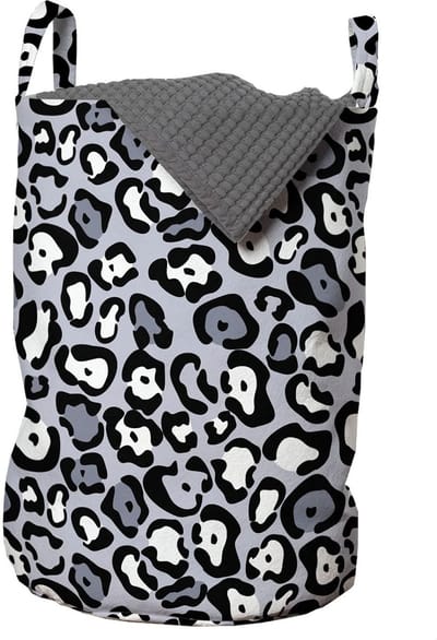 ABAKUHAUS Luipaardprint Waszak, dierenstijl, Wasmand met draaggrepen, Trekkoordsluiting voor wasstraten, 33 cm breed × 49 cm hoog, Grijs/Blauw