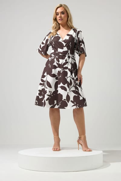Yours London Witbruine Wikkeljurk Met Bloemenprint Size 42