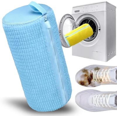 Dailygoods - Waszak voor schoenen – waszak voor schoenen met villosities, schoenentas voor wasmachine met ritssluiting, herbruikbaar, waszakken voor sneakers (blauw/verpakking 1)