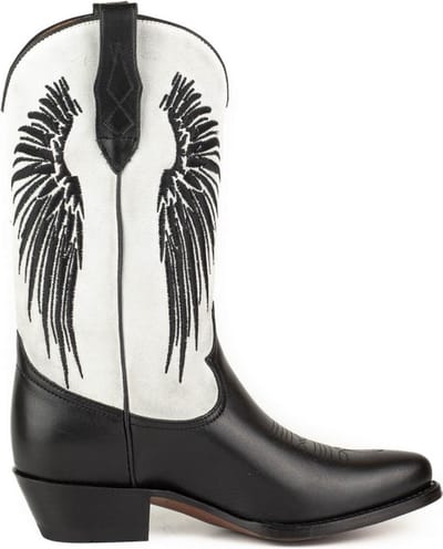 Mayura Boots WINGS 2666 Wit Zwart Dames Western Laarzen Vleugels Sierstiksel Spitse Neus Schuine Hak Mat En Suede Leer Maat EU 37