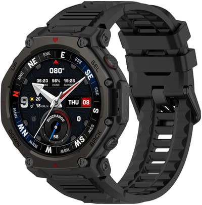 Strap-it Siliconen Sportbandje 48mm – comfortabel & stevig – geschikt voor Amazfit T-Rex 3 Pro 48mm - Zwart