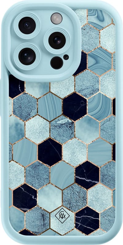 Casimoda® hoesje - Geschikt voor iPhone 15 Pro - Blue Cubes - Effen telefoonhoesje met lensbescherming - Siliconen/TPU - Backcover - Blauw