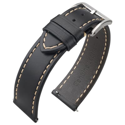 Kalfslederen Horlogebandje Zwart 20mm