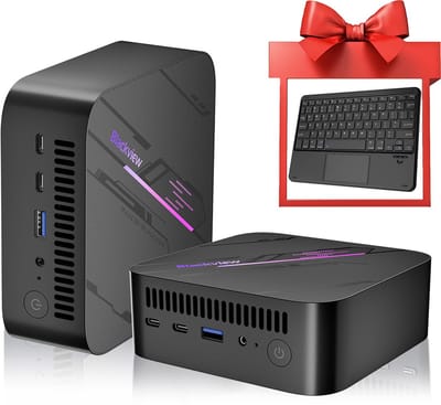 Blackview MP100 Mini PC met QWERTY toetsenbord - 16 GB LPDDR4 - 512 GB M.2 SSD - AMD Ryzen™ 5 7430U - Tot 4,3 GHz - Windows 11 Pro - WiFi 6 - USB 3.2 * 2 Type A 2.0 * 1 - 4K UHD - RGB-verlichting - BT 5.2 - Zwart