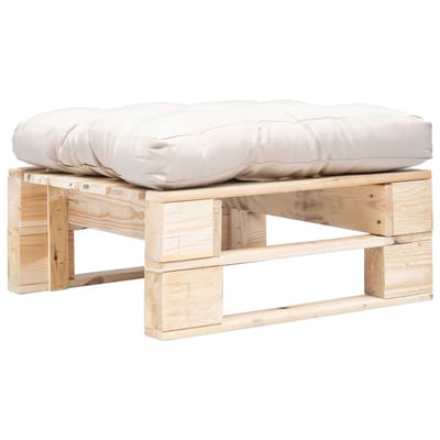vidaXL - Tuinpoef - met - zandkleurig - kussen - pallet - hout - naturel