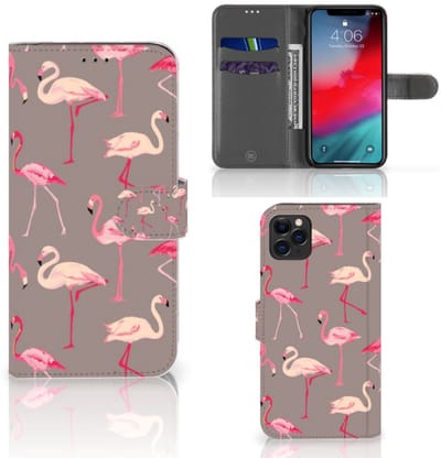 Boekhoesje voor Apple iPhone 11 Pro Max Telefoonhoesje met Pasjes Flamingo