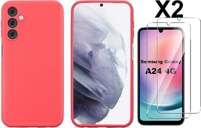 Hoesje Geschikt Voor Samsung Galaxy A24 Hoesje siliconen Rood zacht siliconen hoesje TPU backcover - Met Screenprotector - 2 stuks