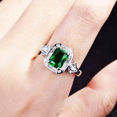 Solide 925 Sterling Zilveren Smaragd Ringdoos Voor Vrouwen Vierkant Zilver 925 Sieraden Groene Smaragd Edelsteen Trouwringen Anel Box Resizable groen