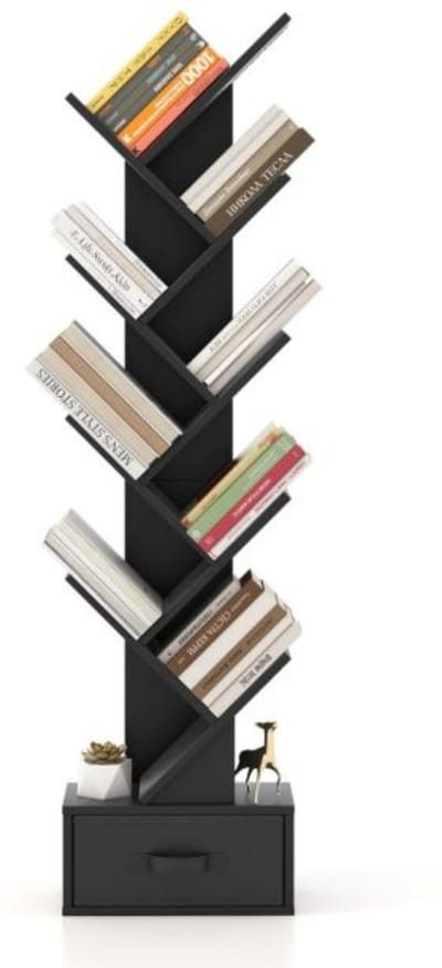 Zenzee Boekenkast - Boekenplank - 8 Schappen - Met Lade - Zwart - 38 x 22 x 150 cm