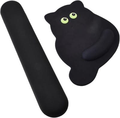 Ergonomische Muismat met Polssteun in Katvorm, 28x23x2cm, Antislip Rubberbasis voor PC en Laptop, Ideaal voor Thuis en Kantoor