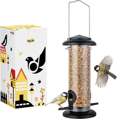 Hanging Vogelvoederhuis van Metaal voor Zadenmix, Nigerzaad en Zonnebloemzaad, Duurzaam en Weerbestendig, 20.3 cm Hoog