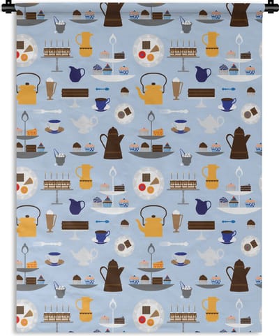 Wandkleed - Wanddoek - Patronen - Cupcake - Theepot - Thee - 150x200 cm - Wandtapijt