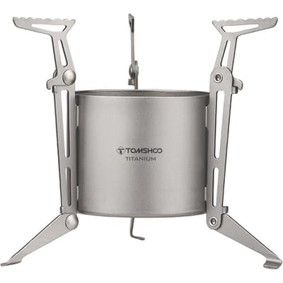 TOMSHOO Titanium alcoholkachel met opvouwbare poten en pannensteunen voor kamperen, wandelen, backpacken gray
