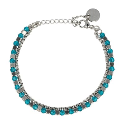 My Bendel - Zilverkleurige Dubbele Armband met Saphire Glasstenen - Zilverkleurige Armband met Saphire Glasstenen - met Luxe Cadeauverpakking | Sieraden Voor Dames