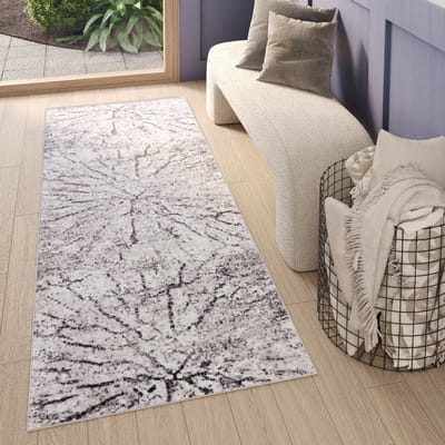Tapiso Sky Vloerkleed Loper Grijs Blauw Abstract Woonkamer Tapijt Maat - 100x300