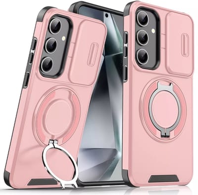 Hoesje Geschikt voor Samsung Galaxy S25 / S24 hoesje Rose Goud backcover met Met Draaibare Ring Houder en camera bescherming