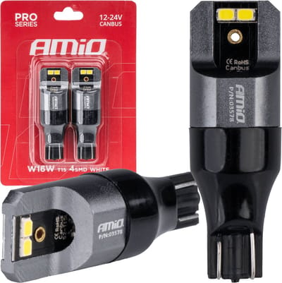 AMiO T15 W16W LED 12V-24V 4x2016 SMD Wit Canbus [Koplamp -Dagrijverlichting] (2 stuks)