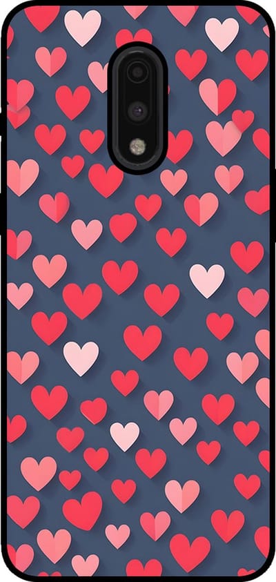 Smartphonica Telefoonhoesje Geschikt voor OnePlus 7 met Roze en Rode Hartjes Opdruk - TPU Backcover Case With Rosé and Red Heart Design geschikt voor OnePlus 7