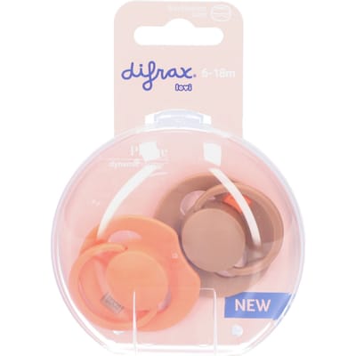 Difrax LOVI Fopspeen Dynamisch - Prime - 6 tot 18 Maanden - Oranje & Bruin - 2 Stuks