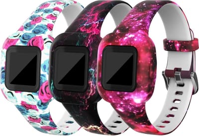 Vervangende Soft Silicone Polsbandjes voor Garmin Vivofit jr.3 - 3 Stuks, Bloemmotief, Geschikt voor Kinderen 4+ en Fitness Tracker Accessoires