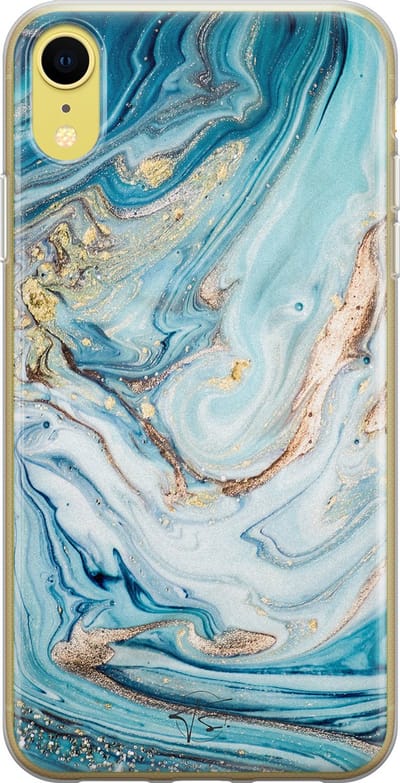 Hoesje geschikt voor iPhone XR - Marmer blauw goud - Soft Case - TPU - Marmer - Blauw - Mooie Telefoonhoesjes