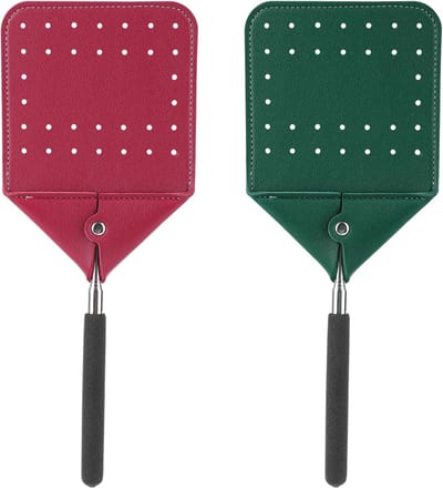 2pcs Telescopische Leren Vliegenmeppers - Uittrekbare Vliegenmeppers met Lange Handgreep voor het Slappen van Muggen Binnen Buiten (Rood, Donkergroen)