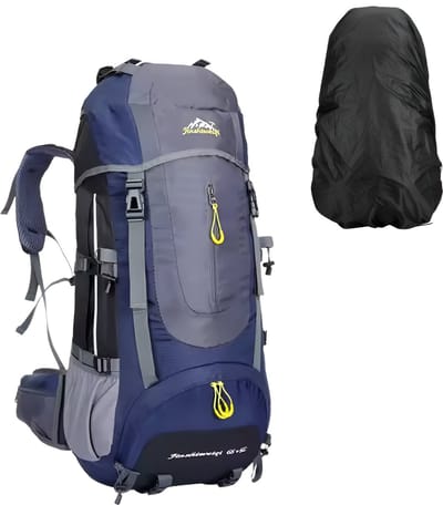 CarryQuest® - 65+5L Camping Rugzak Reistas - Duurzame Nylon Backpack met Regenhoes, Rugventilatie, Zachte Rugconstructie & Verstelbare Schouderbanden - Outdoor & Wandelen - 35x35x67 cm - Donkerblauw