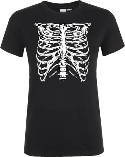 Dames t-shirt Skelet Ribbenkast | Halloween Kostuum Volwassenen | Halloween | Foute Party | Zwart dames | maat XS