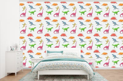 Behang - Fotobehang Patronen - Dino - Kinderen - Jongens - Kleuren - Kids - Jongen - Breedte 345 cm x hoogte 220 cm