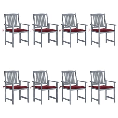 vidaXL - Tuinstoelen - 8 - st - met - kussens - massief - acaciahout - grijs