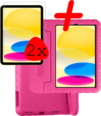 Hoesje Geschikt voor Apple iPad 10 (2022) - 10.9 inch - 10e Generatie - Met 2x Screenprotector - Kinderhoes Shockproof Bumper - Kidsproof Case - Tablet Hoes - Kinder Hoes Cover - Roze