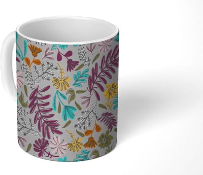Mok - Koffiemok - Bloemen - Bladeren - Patroon - Mokken - 350 ML - Beker - Koffiemokken - Theemok