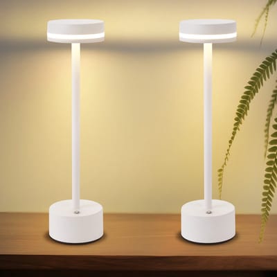 NETTLIFE Tafellamp LED - Accu - 2 Stuks - wit - Draadloos Nachtlamp - 31.5cm - Touch Dimbaar - USB Oplaadbare - voor Slaapkamer | Eetkamer | Kantoor | Woonkamer