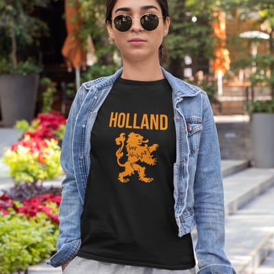 Zwart EK WK Koningsdag T-shirt - MAAT M - Heren Pasvorm - Holland Leeuw Oranje