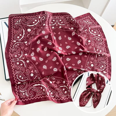 Dames Sjaal - Sjaals - Stola - Vierkante doek - Elegant Stijlvol Dames haar sjaal - Satijn zijde - Hals sjaaltje - Sjaaltje Satijn - Neksjaaltje - Omslagdoek Modesjaals - Neksjaal - Klein Sjaaltje -Rode grootte cashew bloemen-70*70CM