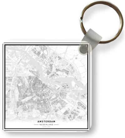 Sleutelhanger - Uitdeelcadeautjes - Stadskaart - Amsterdam - Grijs - Plastic