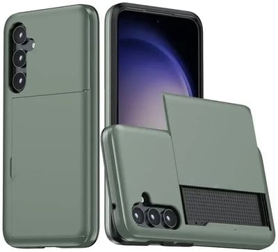 Hoesje met Kaarthouder Slider Geschikt voor Samsung Galaxy S25 | Back Cover Pasjeshouder Achterkant | Kaarthouder voor Twee Pasjes | Groen