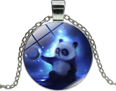 Fako Bijoux® - Ketting - Cabochon - Panda Bubbel - Blauw