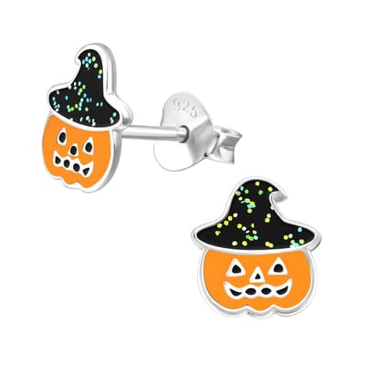 La Rosa Princesa Oranje Pompoen Oorknoppen Zilver - Glitter Hoed Halloween Carnaval