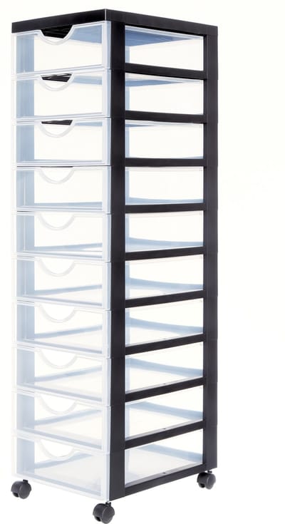 IRIS Easygrip Chest ladekast - 10 lades x 7,5L - Kunststof - Zwart/Transparant - Met wieltjes