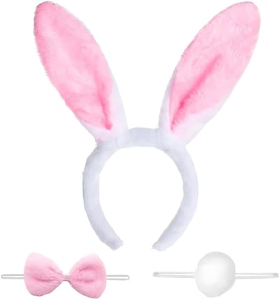 Haarbandenset met pluche konijnenoren en hazenstaart voor feestelijke kostuums en accessoires
