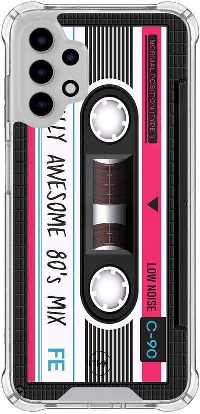 Shockproof hoesje geschikt voor Samsung Galaxy A13 4G - Cassette - Schokbestendig - Verhoogde randen - TPU case - Extra Sterke Back Cover - Print - Transparant, Zwart