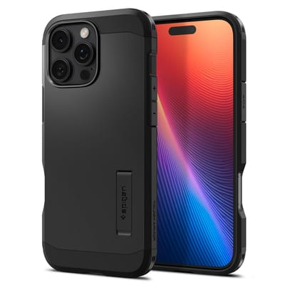 Spigen Tough Armor Hoesje Geschikt voor Apple iPhone 16 Pro | Compatibel met MagSafe | Back Cover Militaire Standaard | Kickstand | Zwart