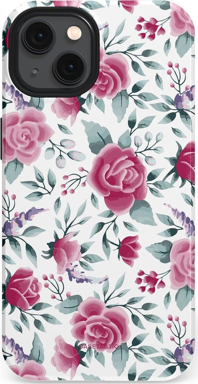 Casetastic Hoesje Geschikt voor Apple iPhone 13 Magsafe - Stijlvolle Beschermende Duo-layer Case - Paarse Bloem Pracht
